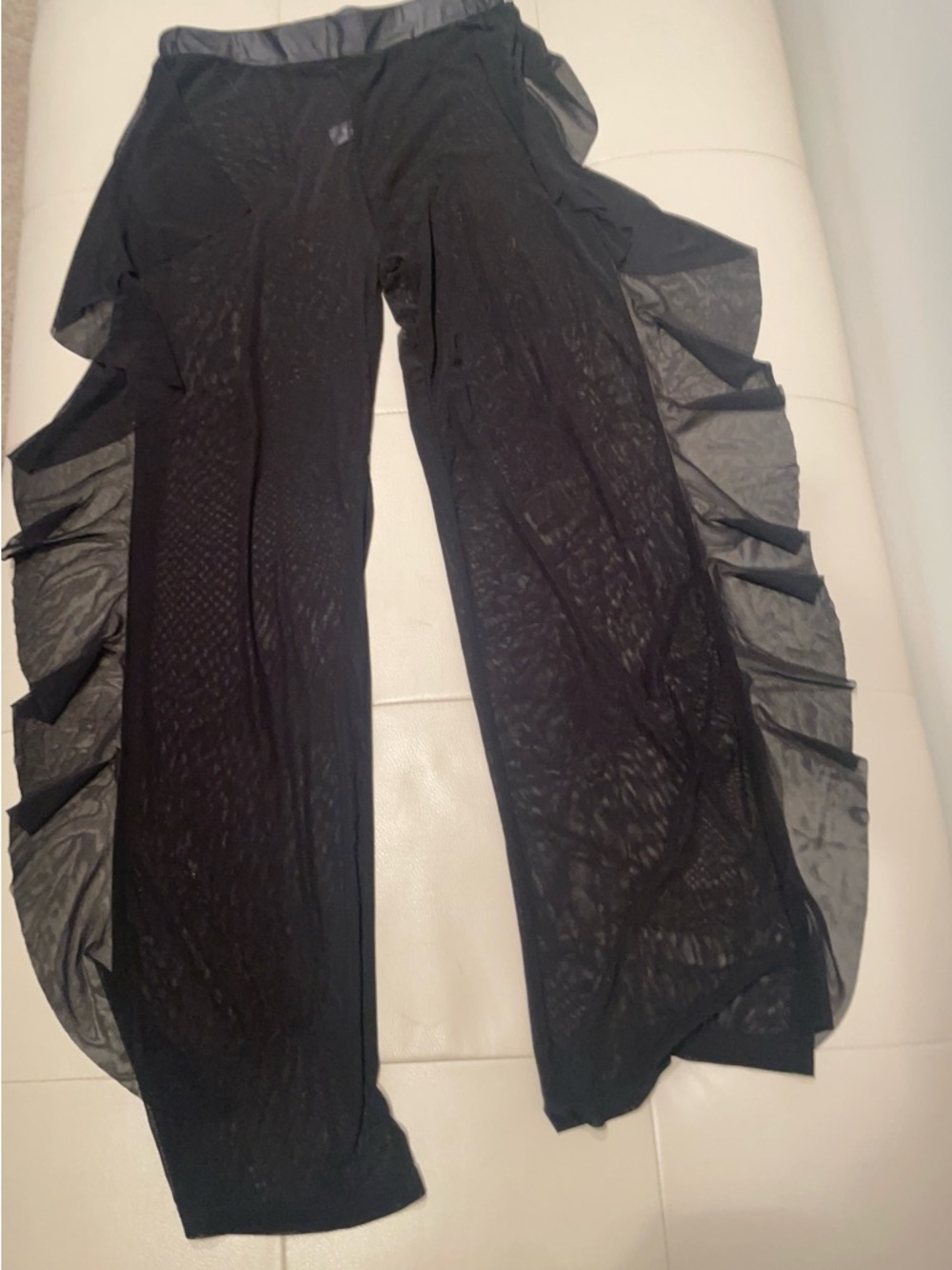 Black Ruffle Side Mesh Pants